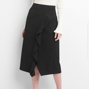GAP Cascade Ruffle Front Midi Pencil Skirt Black
